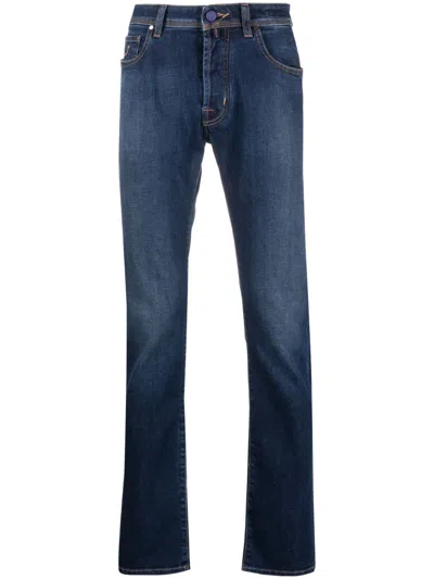 Jacob Cohen Embroidered-logo Slim Jeans In Blue