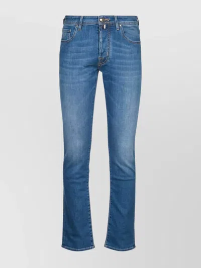 JACOB COHEN FADED FIVE-POCKET DENIM TROUSERS WITH BELT LOOPS