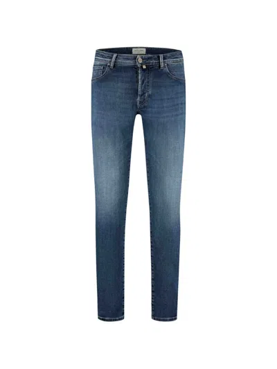 Jacob Cohen Faded-effect Whiskered Jeans In Blue