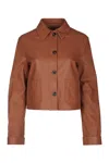 Jacob Cohen Leather Jacket Collared Neck Front Pockets In Brown