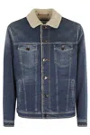 Jacob Cohen Fleece-collar Button-down Denim Jacket In D Denim Teddy