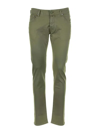JACOB COHEN GREEN 5-POCKET TROUSERS IN COTTON