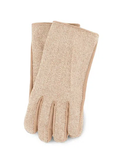 Jacob Cohen Herringbone-pattern Paneled Gloves In Brown