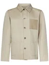 Jacob Cohen Beige Overshirt With Modern Herringbone Pattern And Leather Pocket In Neutral