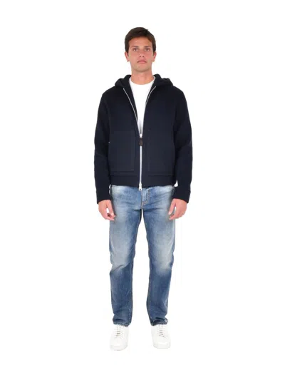 Jacob Cohen Hooded Zip-up Jacket In Blue