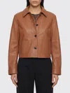 Jacob Cohen Leather Jacket Collared Neck Front Pockets In Brown