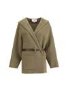 Jacob Cohen Hooded Wool Double-cloth Belted Pea Coat In Neutral