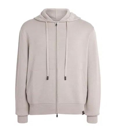 Jacob Cohen Jacob Cohën Wool-silk Knitted Zip-up Hoodie In Beige