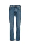 Jacob Cohen Denim Trousers With Belt Loops And Contrast Stitching