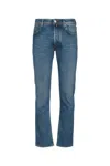 Jacob Cohen Denim Trousers With Belt Loops And Contrast Stitching