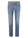 Jacob Cohen 'bard' Light Blue Five Pocket Jeans With Logo Patch On The Back In Navy