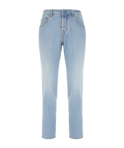 Jacob Cohen Denim Trousers With Five-pocket Design And Contrast Stitching In Blue