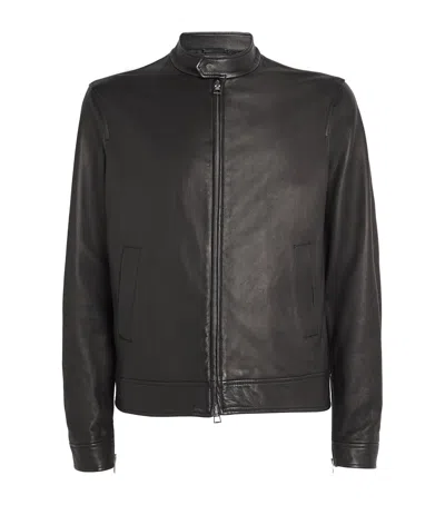 Jacob Cohen Leather Biker Jacket In Black
