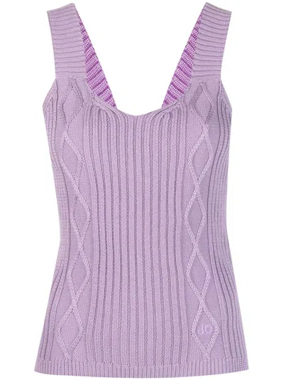 Jacob Cohen Logo-embroidered Cable-knit Tank Top In Violett