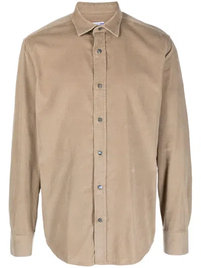 Jacob Cohen Logo-embroidered Cotton Corduroy Shirt In Khaki Brown