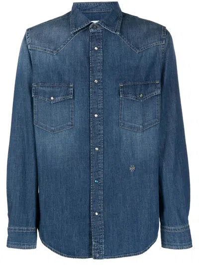 Jacob Cohen Logo-embroidered Denim Shirt In Blue