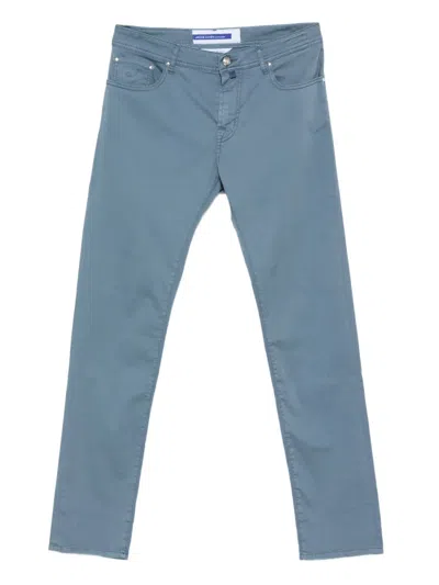 Jacob Cohen Cotton Blend Trousers With Back Patch Pockets In Blue