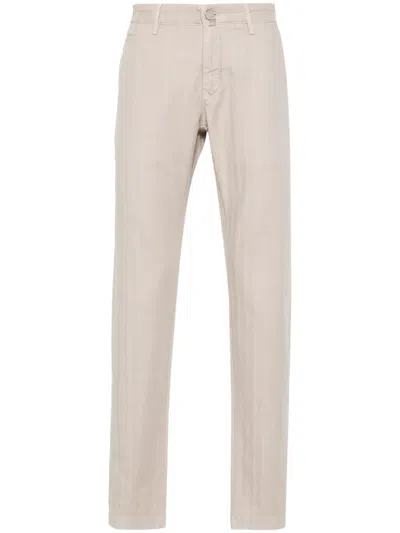 Jacob Cohen Logo-patch Slim-fit Trousers In Neutrals