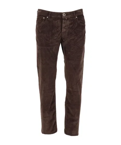 Jacob Cohen Logo Patch Straight Leg Pants In Brown