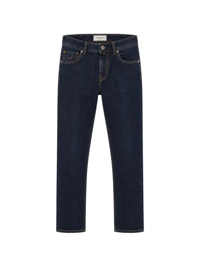 Jacob Cohen Logo-embroidered Contrast-stitch Jeans In Blue