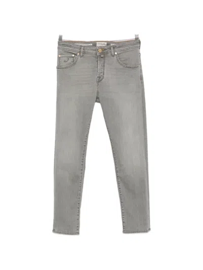 Jacob Cohen Logo-patch Cropped Slim-fit Jeans In Grey