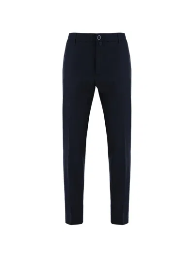 Jacob Cohen Navy Tailored Pressed-pleat Stretch Wool Straight-leg Pants In Black