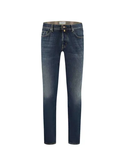 Jacob Cohen Logo-patch Whiskered Jeans In Blue