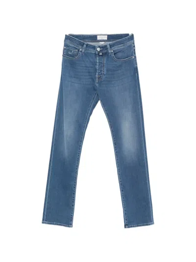 Jacob Cohen Logo-patch Whiskered Jeans In Blue
