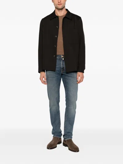 Jacob Cohen Logo-patch Whiskered Jeans In Blue