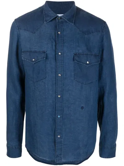 Jacob Cohen Long-sleeve Linen Shirt In Blue