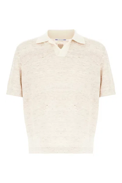 Jacob Cohen Melange Sand Linen Polo Shirt In Melange White