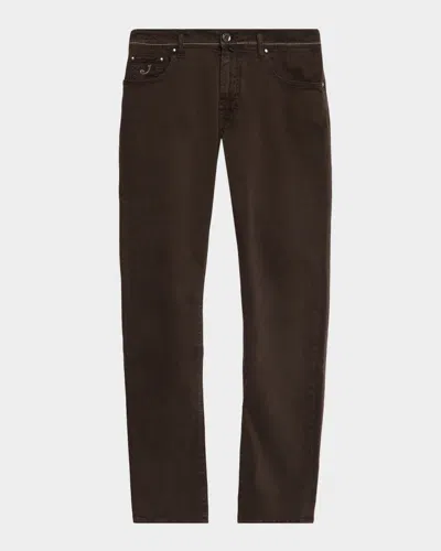 Jacob Cohen Men's Bard Garment-dyed Slim Five-pocket Pants In Brown