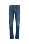 Jacob Cohen Denim Trousers With Belt Loops And Contrast Stitching