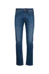 Jacob Cohen Denim Trousers With Belt Loops And Contrast Stitching