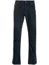 Jacob Cohen Scarf-detail Five-pocket Straight-leg Trousers In Navy Blue