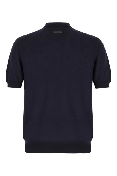Jacob Cohen Navy Blue Wool Blend Polo Shirt