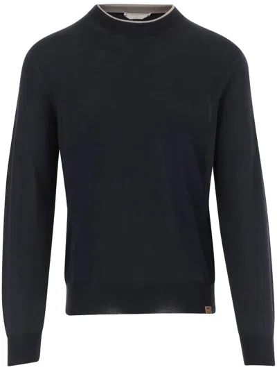 Jacob Cohen Navy Contrast Trim Wool-blend Sweater In Black