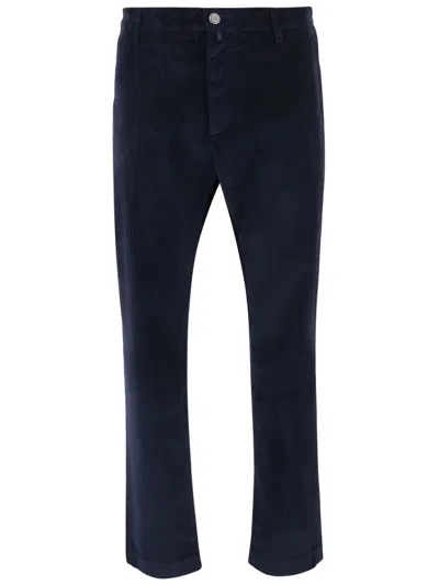 Jacob Cohen Navy Stretch Cotton Velvet Straight-leg Pants In Blue