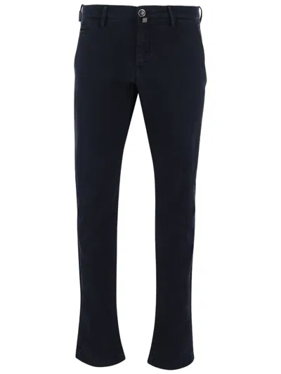 Jacob Cohen Navy Tailored Slim-fit Stretch Cotton-blend Formal Pants In Black