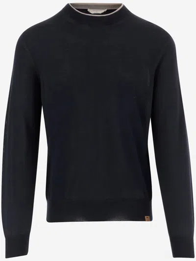 Jacob Cohen Navy Wool Blend Sweater In Blue