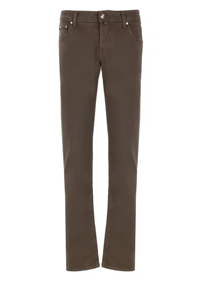 Jacob Cohen Logo-patch Straight-leg Trousers In Brown