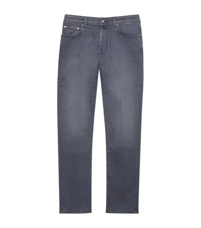 Jacob Cohen Ostrich Leather-patch Slim Bard Jeans In Blue