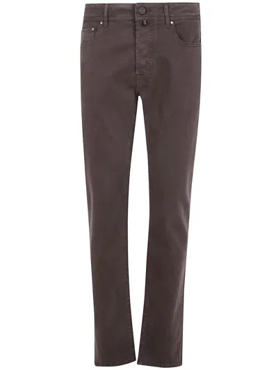 Jacob Cohen Logo-plaque Trousers In Brown