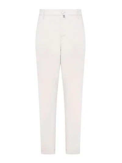 Jacob Cohen Pearl Grey Cotton Blend Tapered Leg Trousers In White
