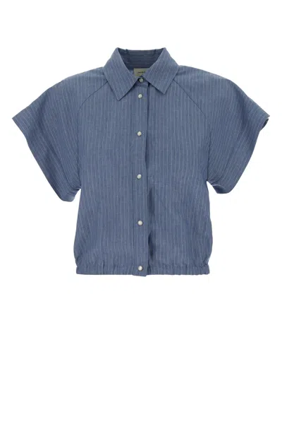Jacob Cohen Pinstriped Viscose-linen Shirt In Blue