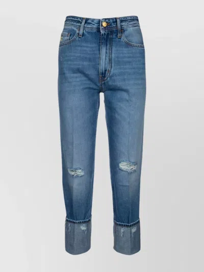 Jacob Cohen Rolled Cuff Distressed Denim Trousers With Belt Loops In Blue