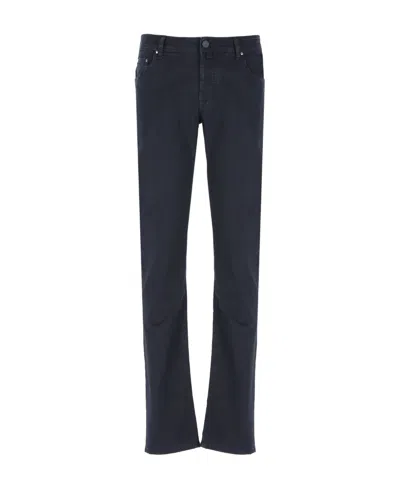 Jacob Cohen Scarf-detail Five-pocket Straight-leg Trousers In Black