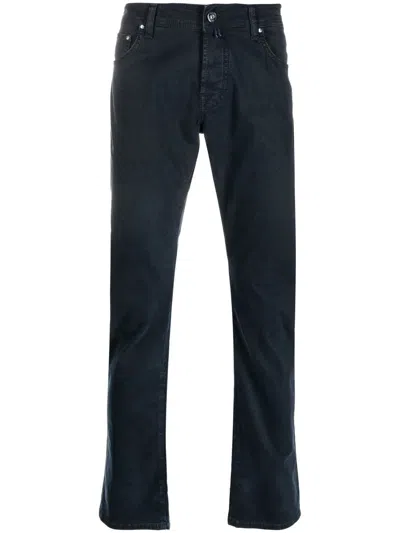 Jacob Cohen Scarf-detail Five-pocket Straight-leg Trousers In Blue