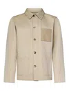 Jacob Cohen Beige Overshirt With Modern Herringbone Pattern And Leather Pocket In Gold