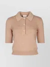 Jacob Cohen Short Sleeve Collared Knit Top In Gold